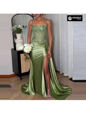 Vestito Donna Maxi Diciottesimo Festa Occasione Speciale Party Dress Verde 110551